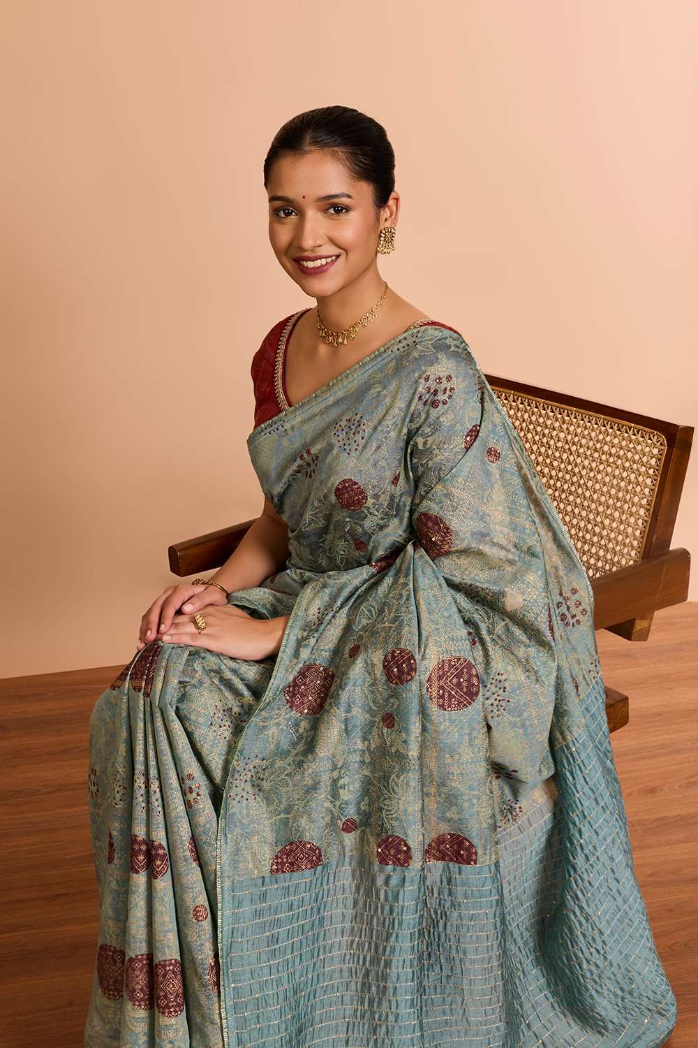 Light Blue Silk Modal Embroidered Saree image number null
