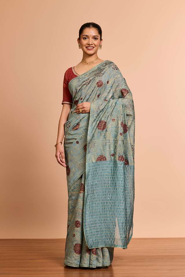 Light Blue Silk Modal Embroidered Saree thumbnail image number null