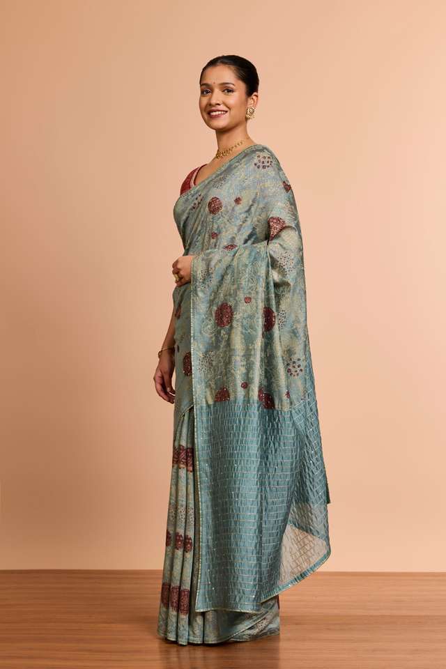 Light Blue Silk Modal Embroidered Saree thumbnail image number null