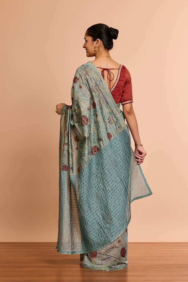Light Blue Silk Modal Embroidered Saree thumbnail image number null