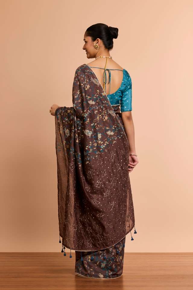 Brown Pure Silk Cotton Embroidered Saree thumbnail image number null