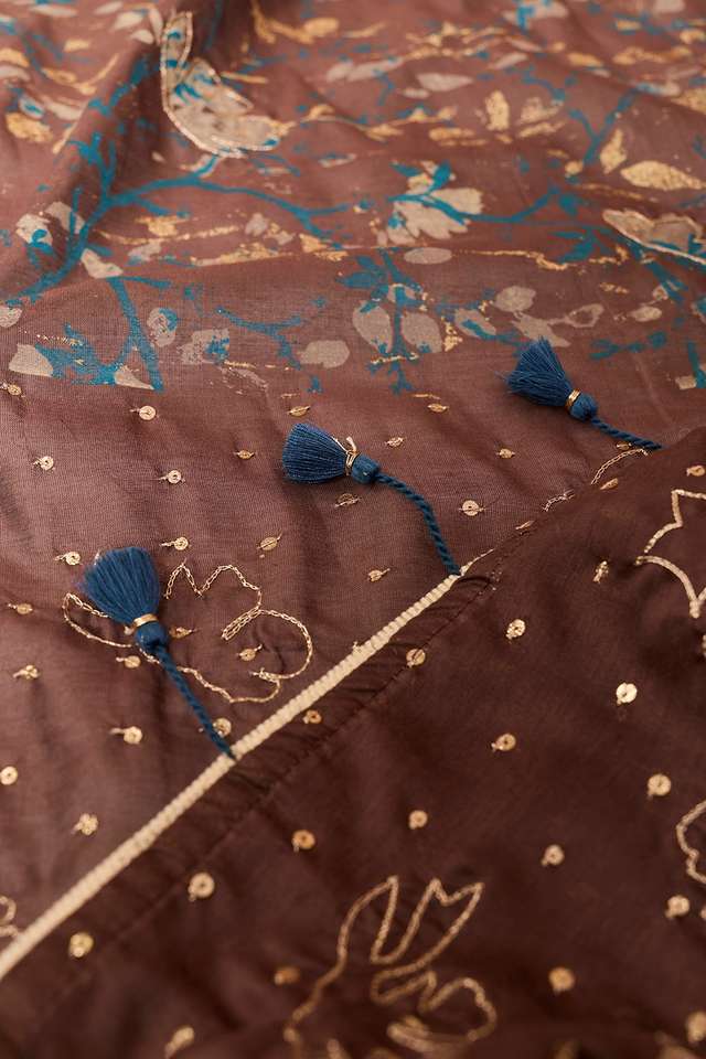 Brown Pure Silk Cotton Embroidered Saree thumbnail image number null