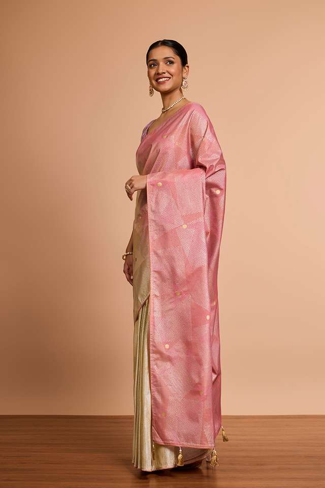 Off White Block Printed Pure Tissue Organza Saree thumbnail image number null