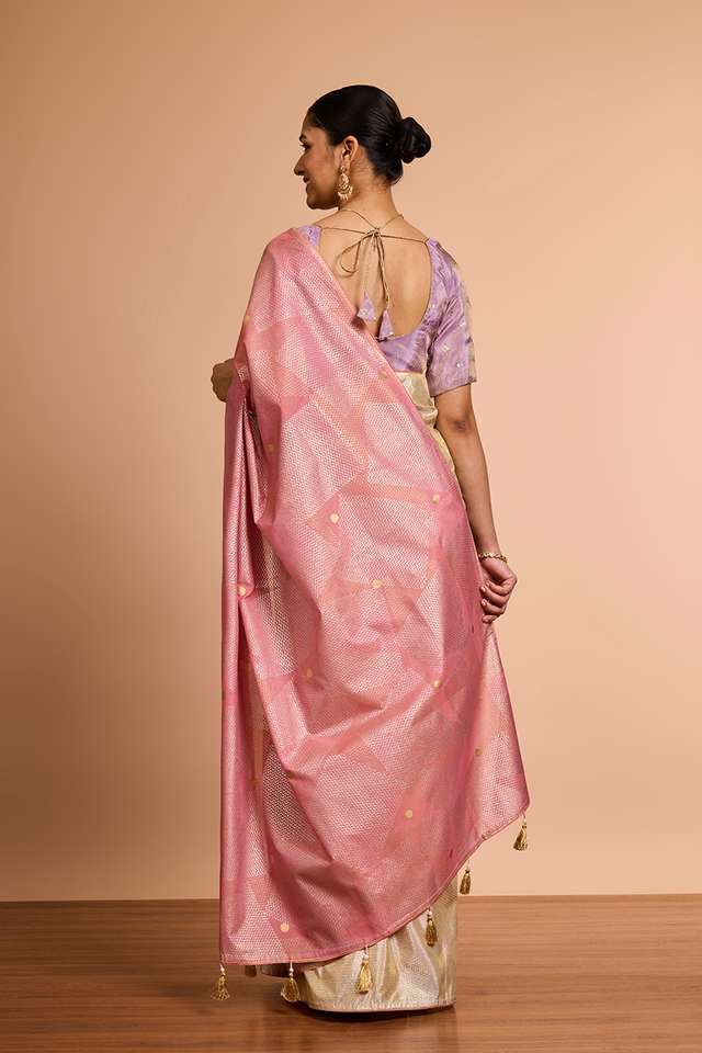 Off White Block Printed Pure Tissue Organza Saree thumbnail image number null