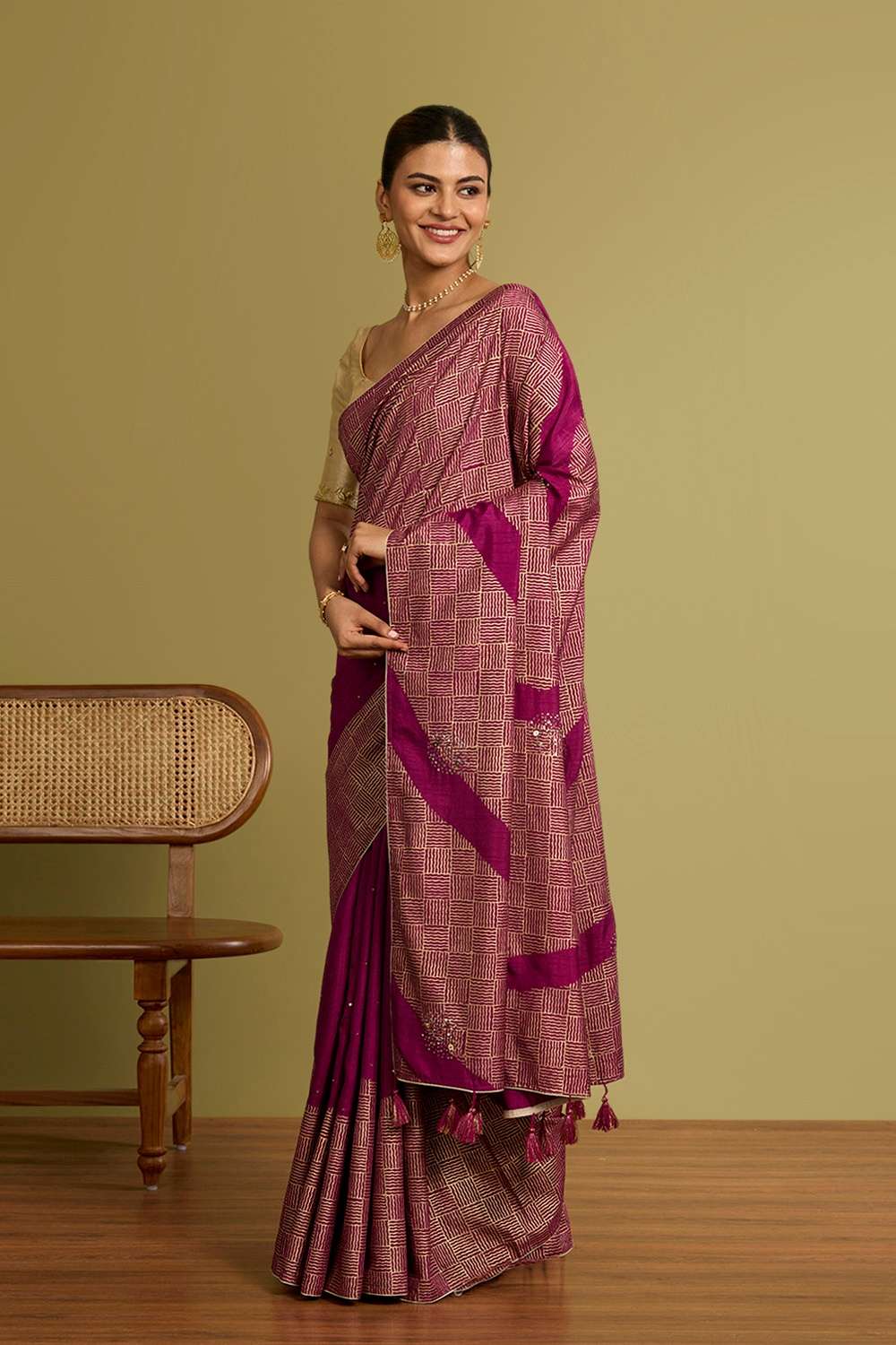 Purple Viscose Embroidered Saree image number null