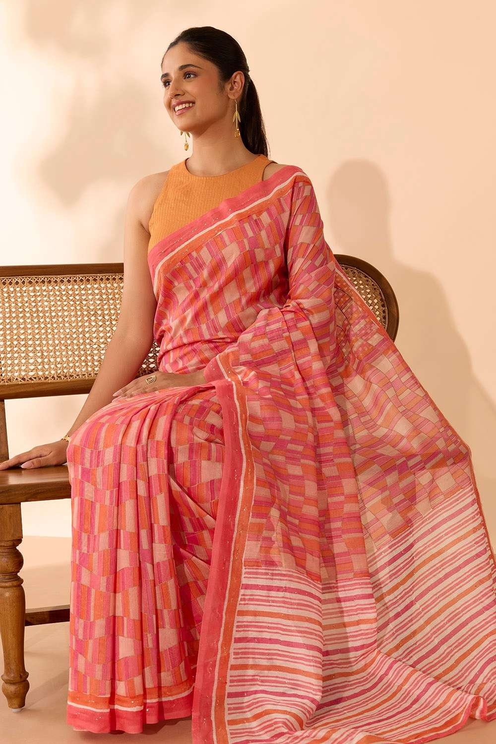 Pink Pure Silk Cotton Mukaish Saree image number null