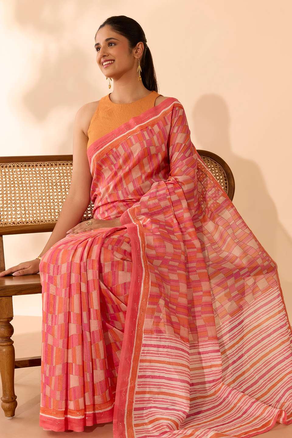 Pink Pure Silk Cotton Mukaish Saree