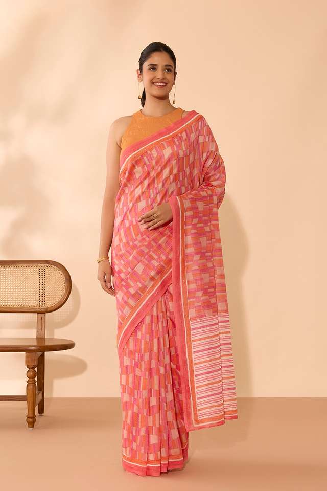 Pink Pure Silk Cotton Mukaish Saree thumbnail image number null