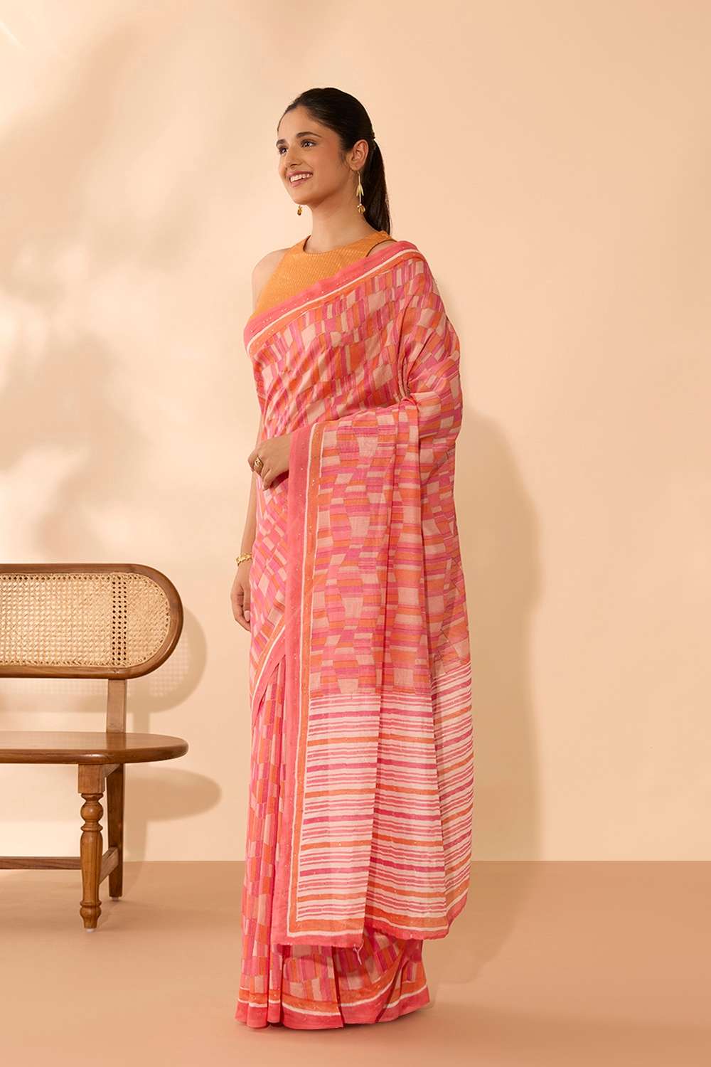 Pink Pure Silk Cotton Mukaish Saree image number null