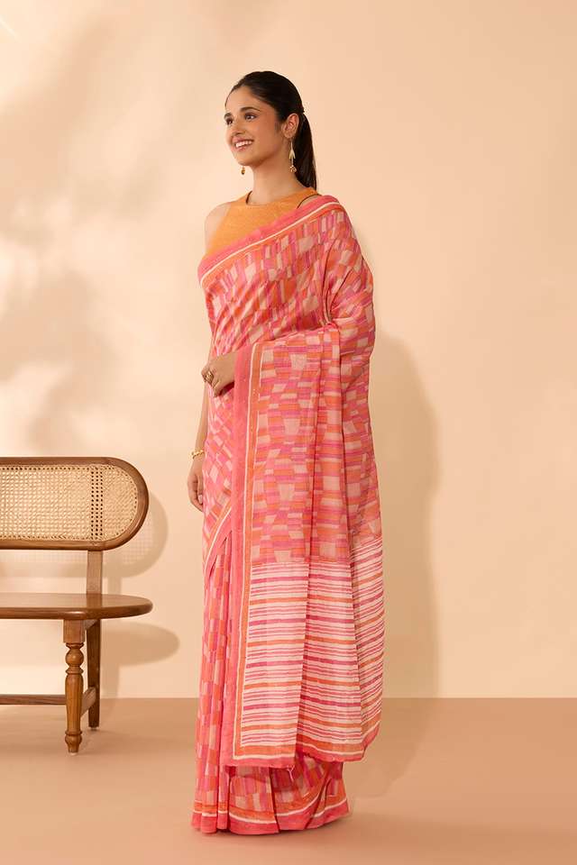 Pink Pure Silk Cotton Mukaish Saree thumbnail image number null
