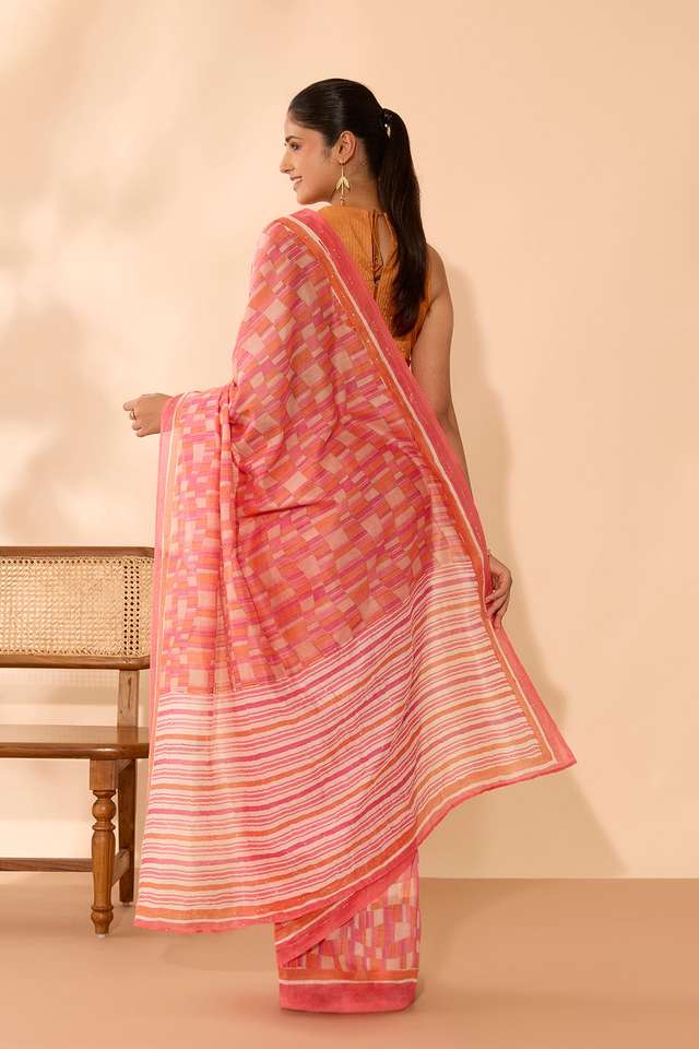 Pink Pure Silk Cotton Mukaish Saree thumbnail image number null