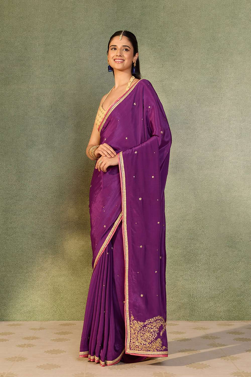 Violet Embroidered Viscose Crepe Saree image number null