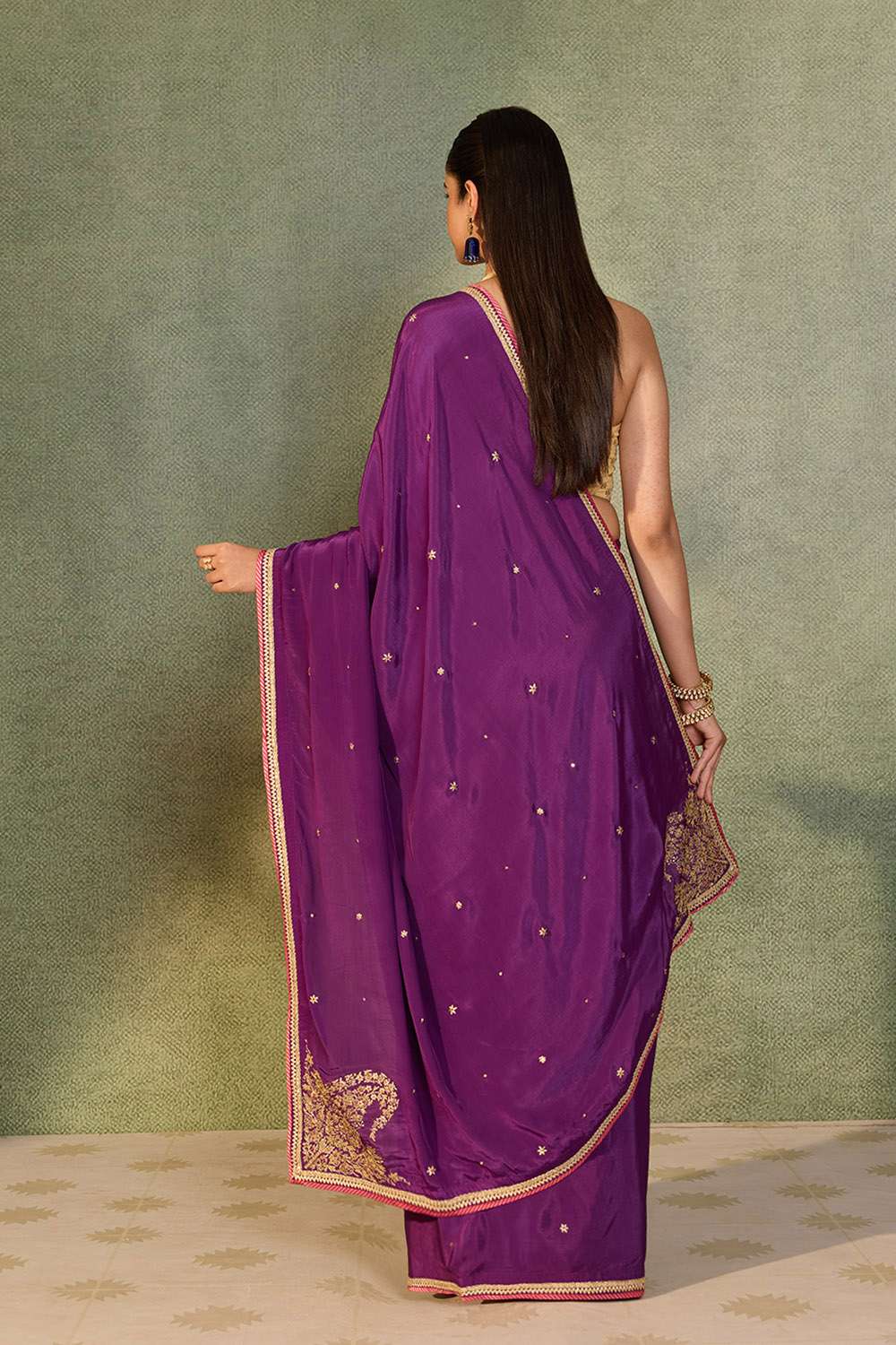 Violet Embroidered Viscose Crepe Saree image number null