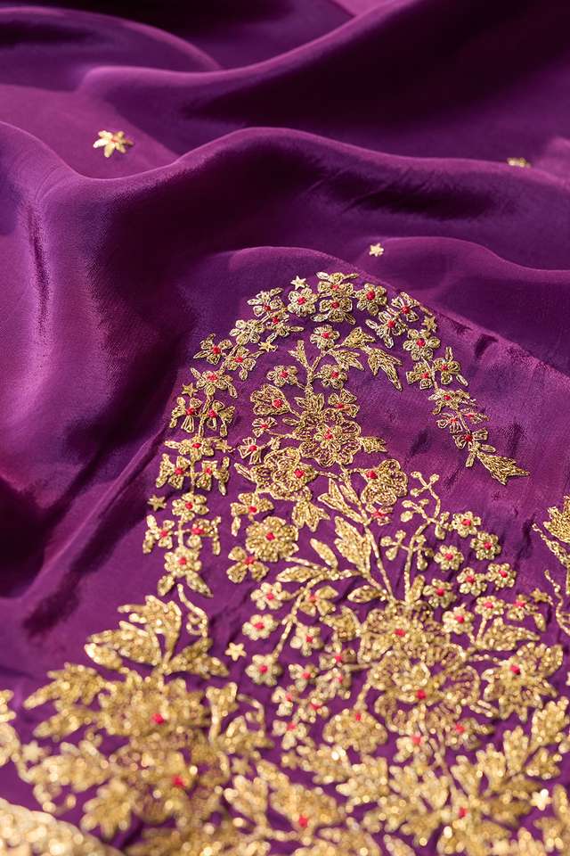 Violet Embroidered Viscose Crepe Saree thumbnail image number null