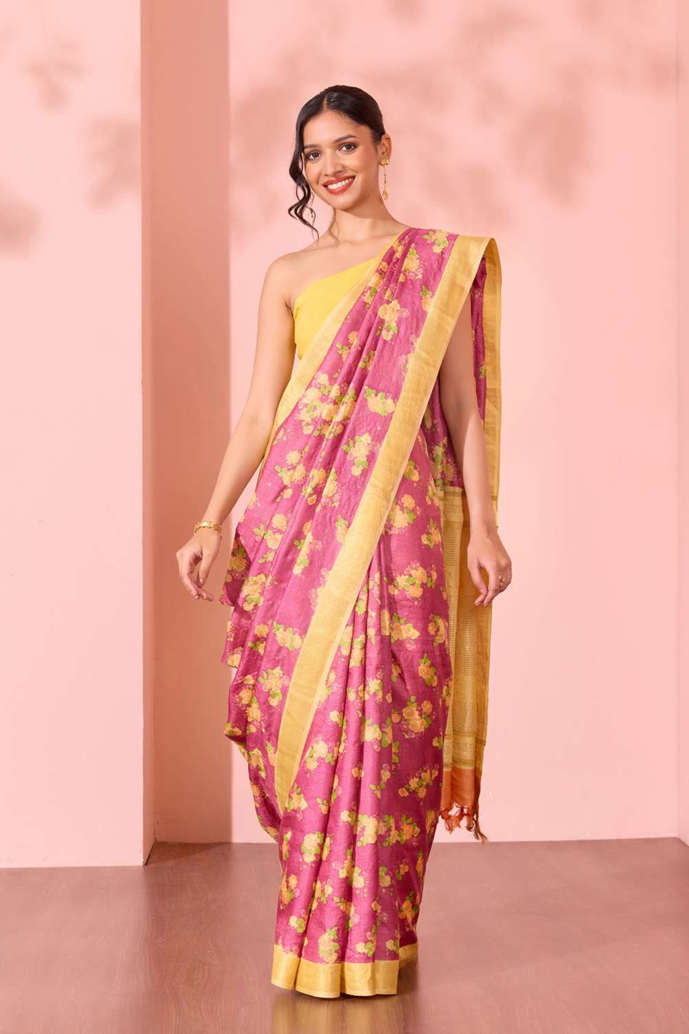 Purple Bengal Pure Tussar Silk Printed Mukaish Saree image number null