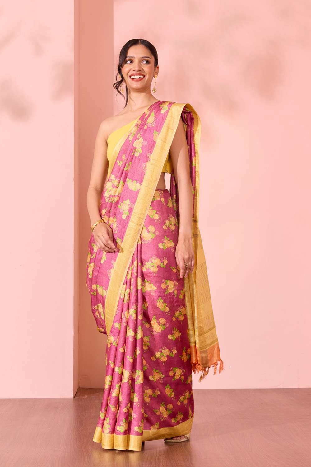 Purple Bengal Pure Tussar Silk Printed Mukaish Saree image number null