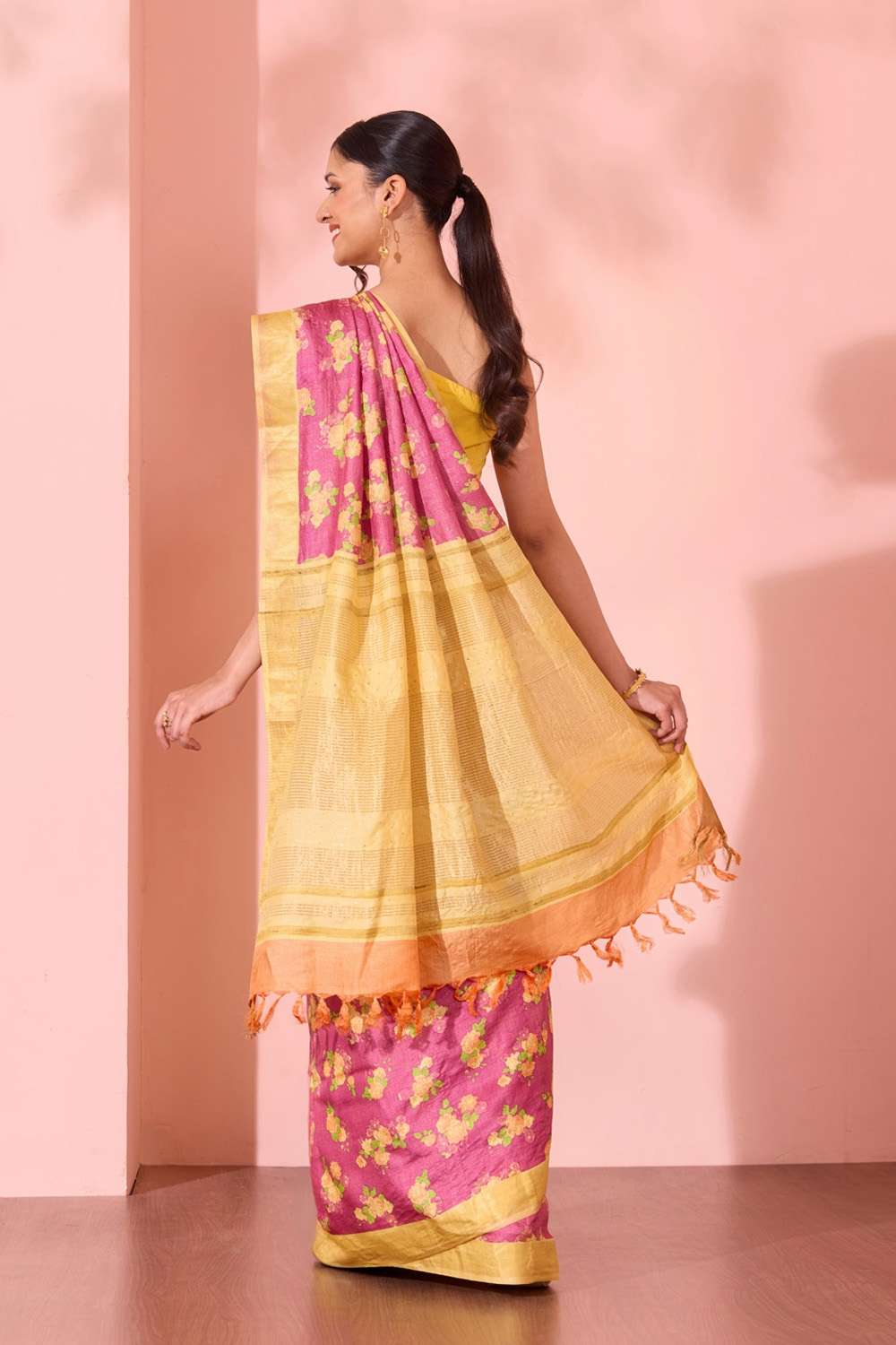 Purple Bengal Pure Tussar Silk Printed Mukaish Saree image number null
