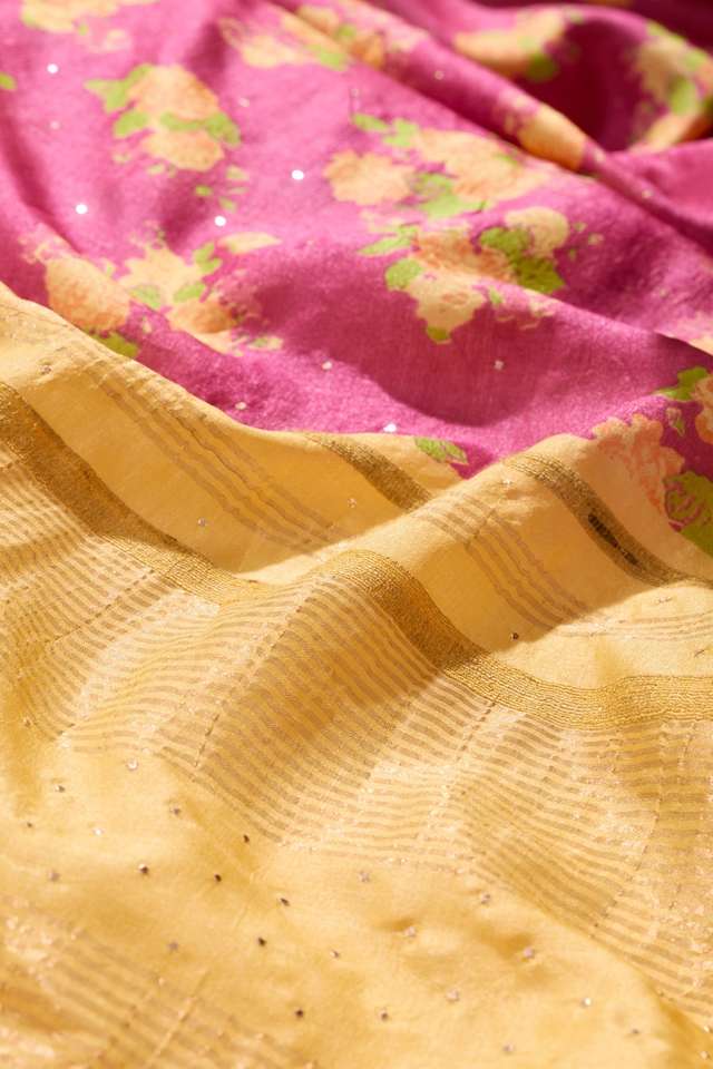 Purple Bengal Pure Tussar Silk Printed Mukaish Saree thumbnail image number null