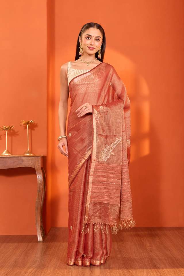 Red Zardozi Pure Tissue Cotton Bengal Saree thumbnail image number null