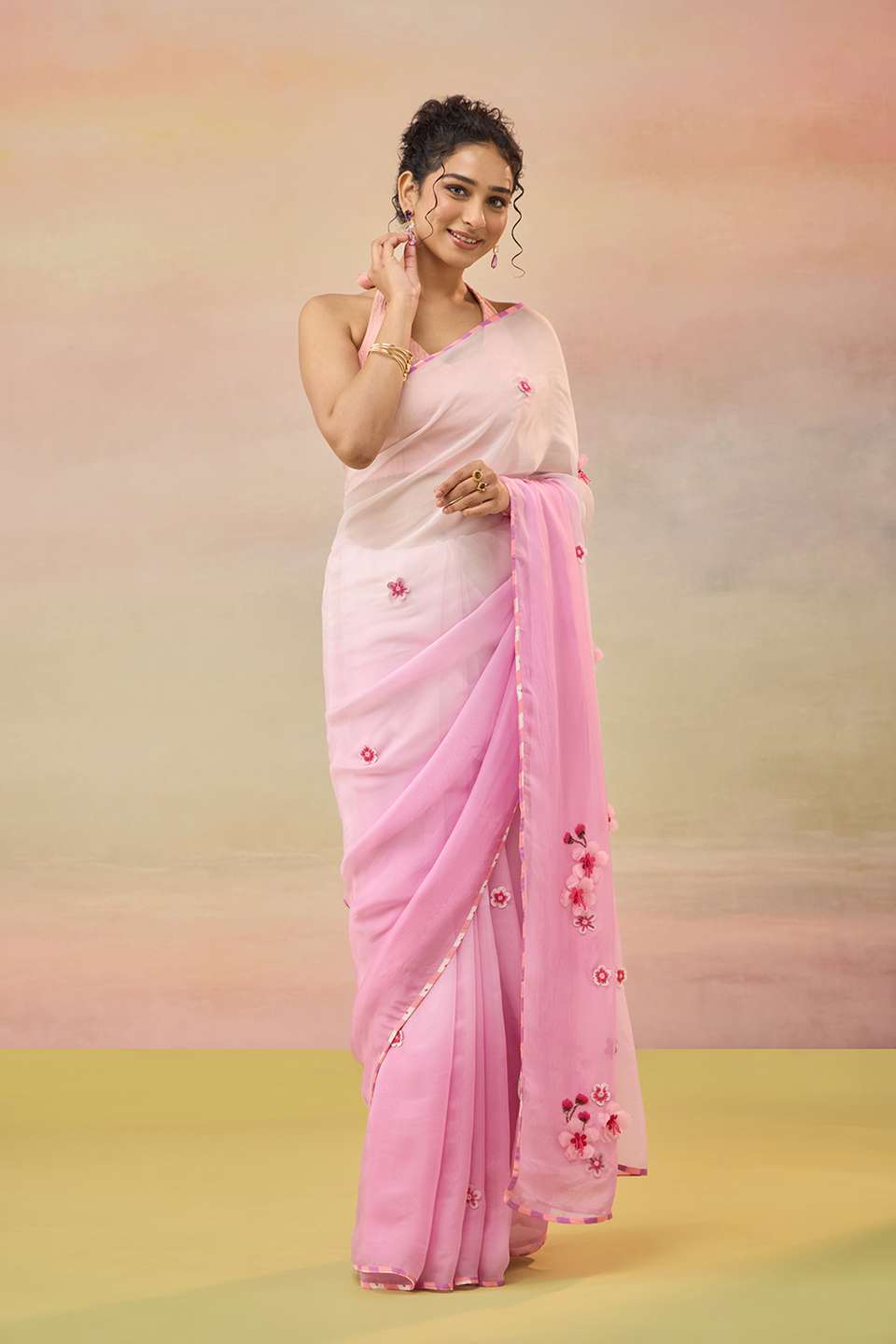 Light Pink Pure Viscose Embroidered Saree