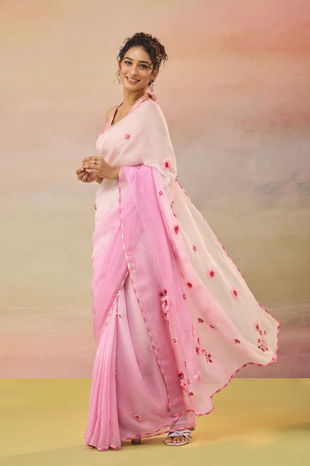 Light Pink Pure Viscose Embroidered Saree image number null