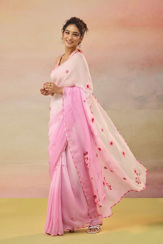 Light Pink Pure Viscose Embroidered Saree thumbnail image number null