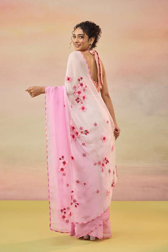 Light Pink Pure Viscose Embroidered Saree thumbnail image number null