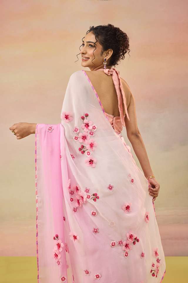 Light Pink Pure Viscose Embroidered Saree thumbnail image number null