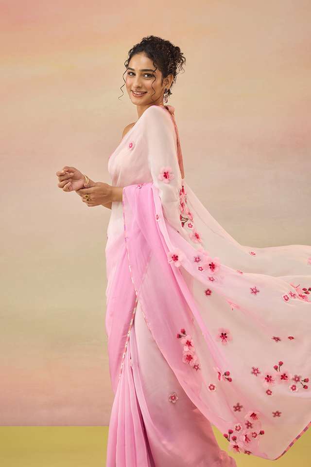 Light Pink Pure Viscose Embroidered Saree thumbnail image number null