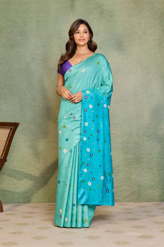 Light Blue Chattisgarh Hand Painted Saree image number