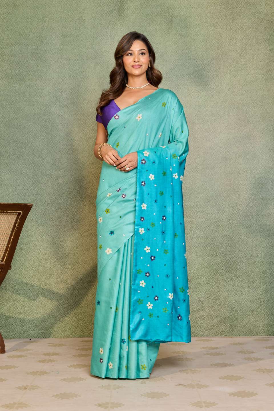 Light Blue Chattisgarh Hand Painted Saree