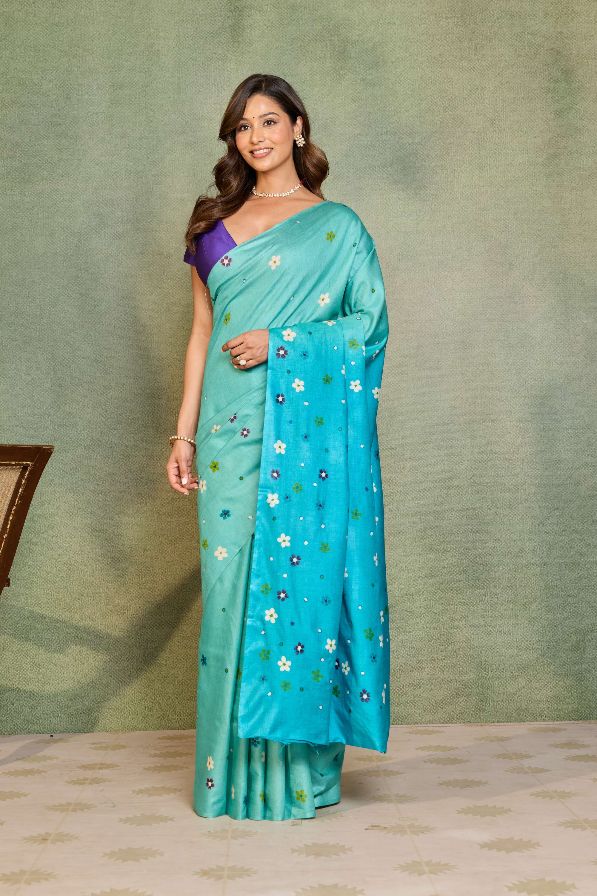 Light Blue Chattisgarh Hand Painted Saree image number null