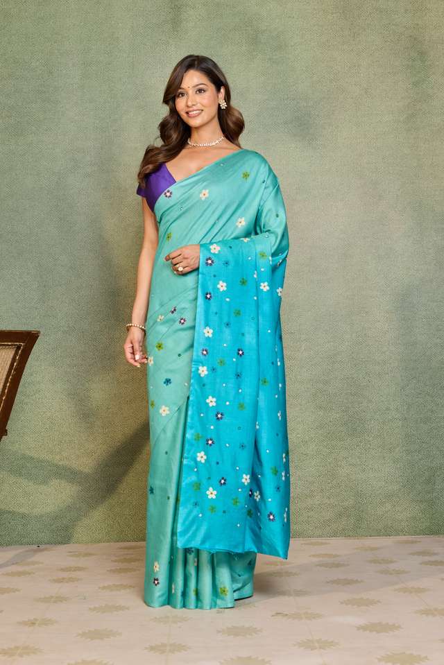 Light Blue Chattisgarh Hand Painted Saree thumbnail image number null