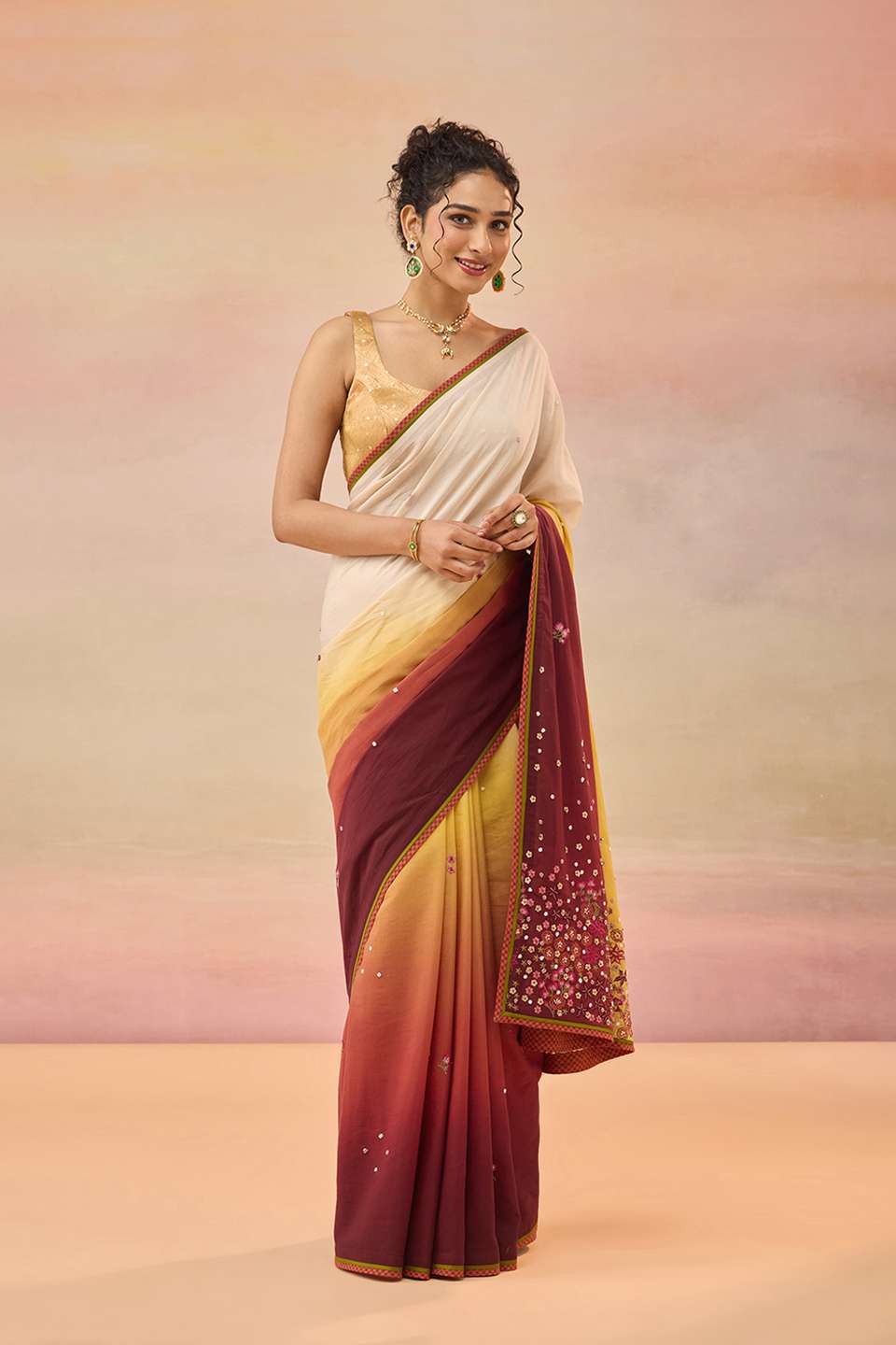 Multi Pure Viscose Embroidered Saree