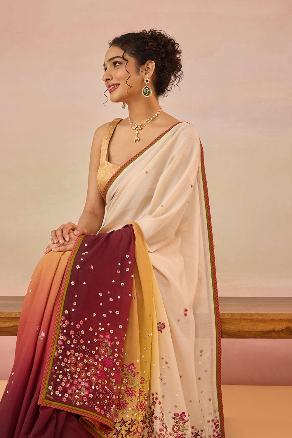 Multi Pure Viscose Embroidered Saree image number null