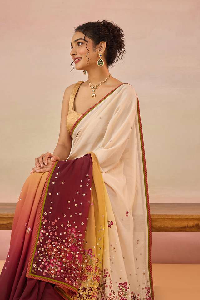 Multi Pure Viscose Embroidered Saree thumbnail image number null