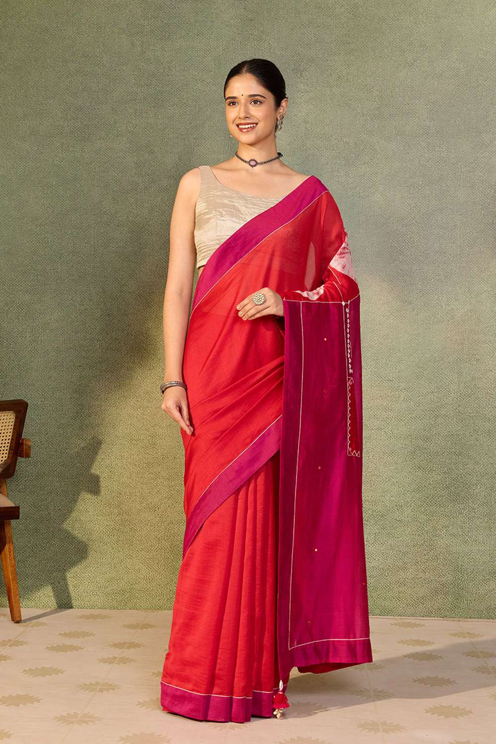Red Rajasthan Lambani Pure Silk Cotton Saree image number null