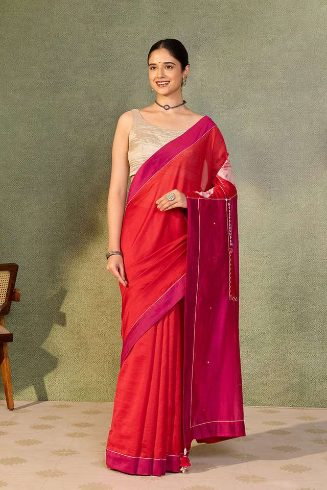 Red Rajasthan Lambani Pure Silk Cotton Saree image number