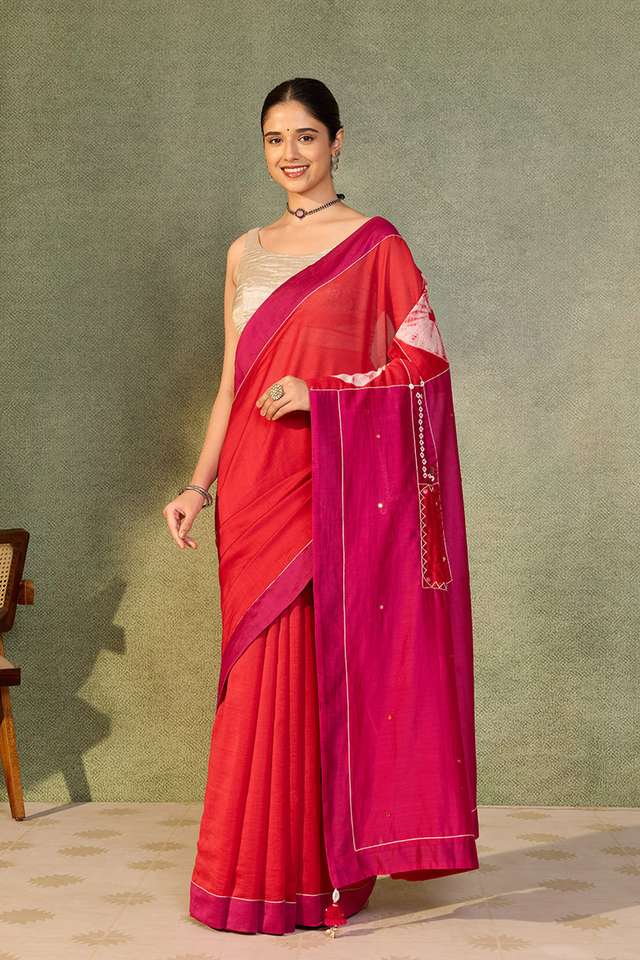 Red Rajasthan Lambani Pure Silk Cotton Saree thumbnail image number null