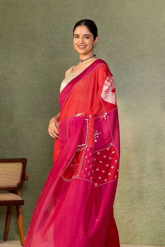 Red Rajasthan Lambani Pure Silk Cotton Saree thumbnail image number null