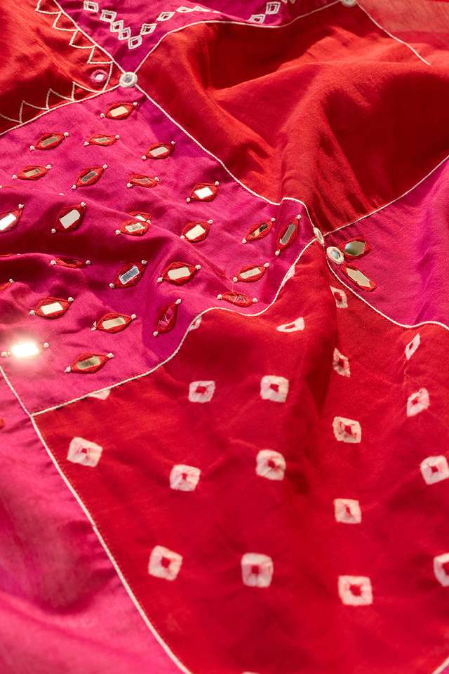 Red Rajasthan Lambani Pure Silk Cotton Saree thumbnail image number null