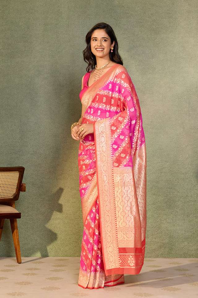 Multicoloured Pure Silk Georgette Cutwork Banarasi Saree thumbnail image number null