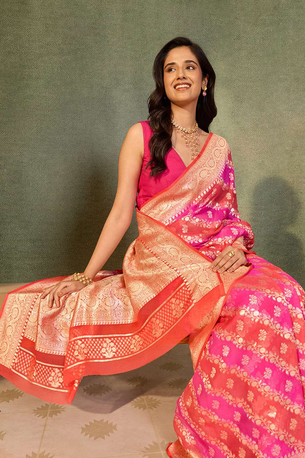 Multicoloured Pure Silk Georgette Cutwork Banarasi Saree image number null