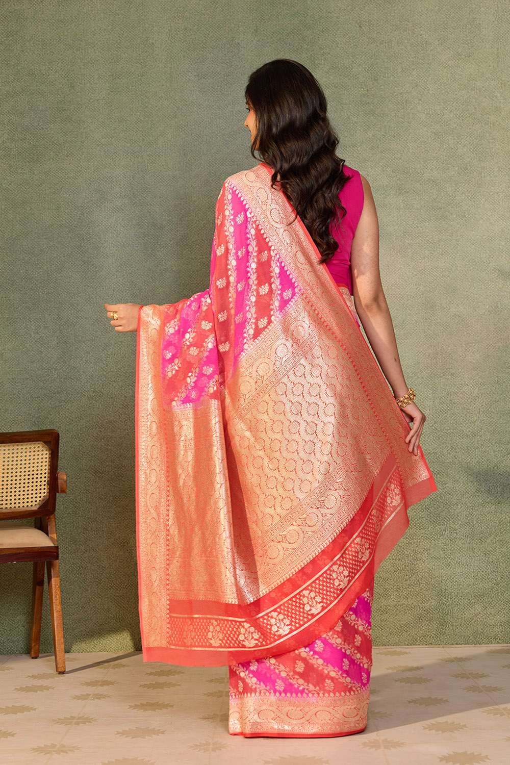 Multicoloured Pure Silk Georgette Cutwork Banarasi Saree image number null