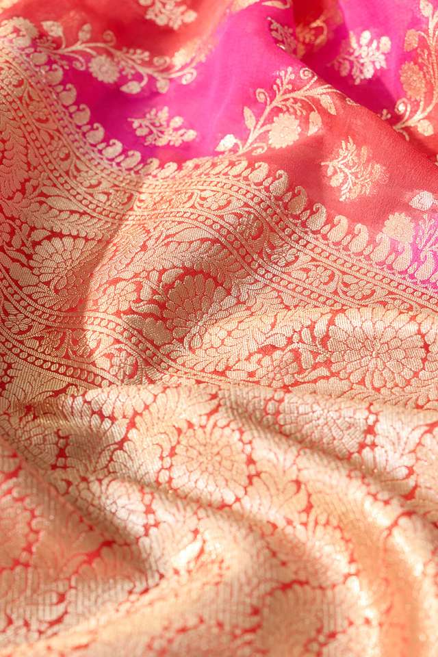 Multicoloured Pure Silk Georgette Cutwork Banarasi Saree thumbnail image number null
