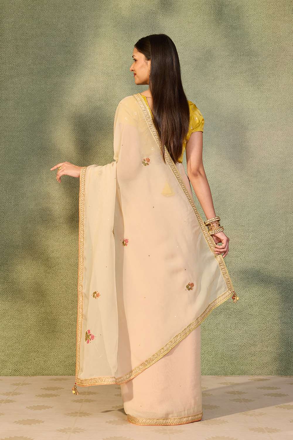 Off White Viscose Organza Embroidered Saree image number null