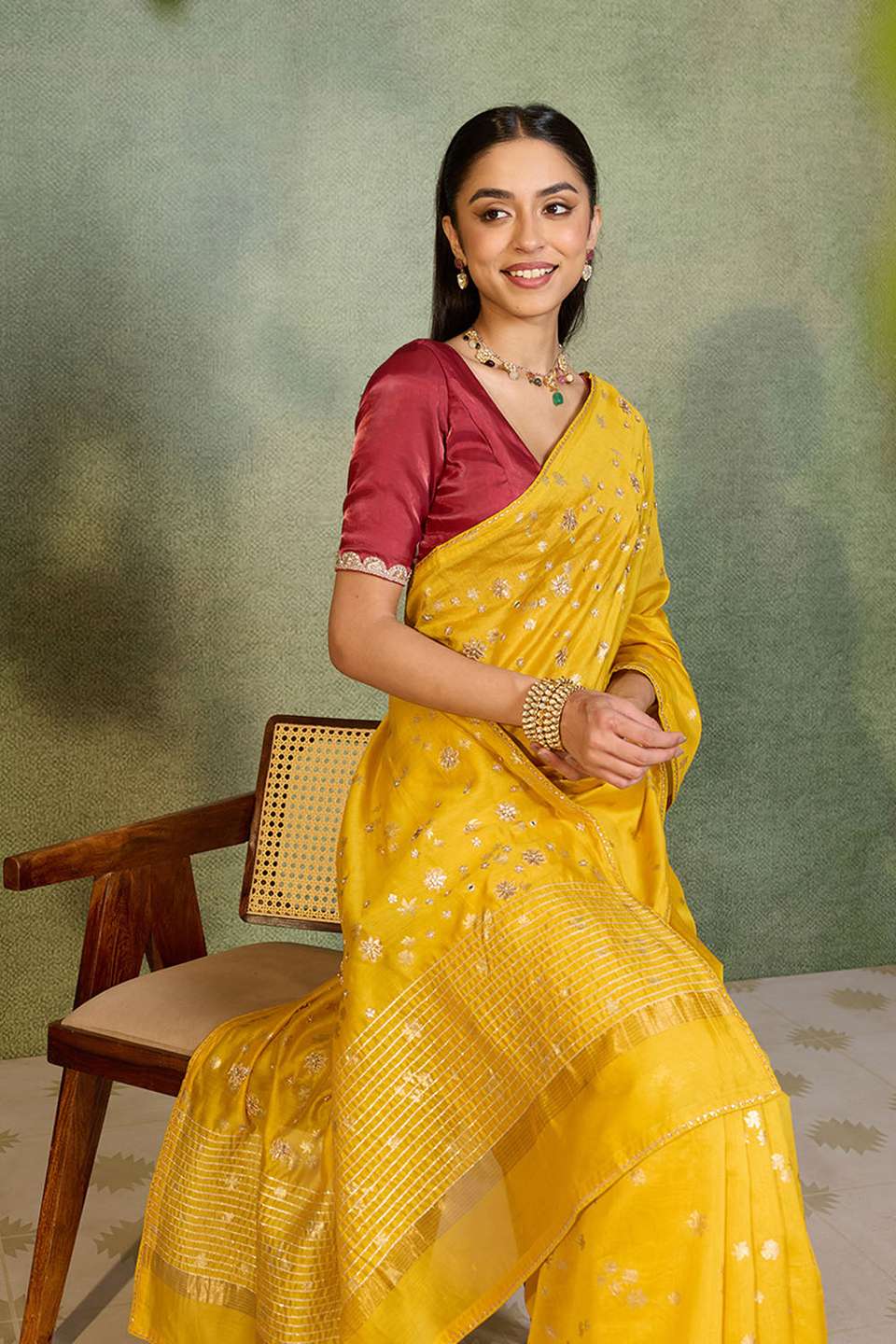 Yellow Pure Silk Cotton Embroidered Saree