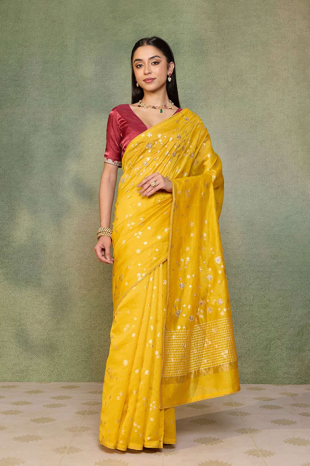 Yellow Pure Silk Cotton Embroidered Saree image number null