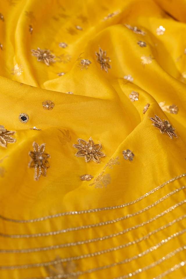 Yellow Pure Silk Cotton Embroidered Saree thumbnail image number null