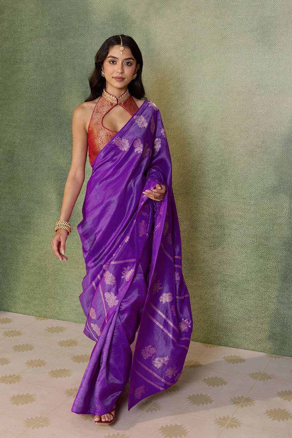Purple Woven Design Viscose Saree image number null